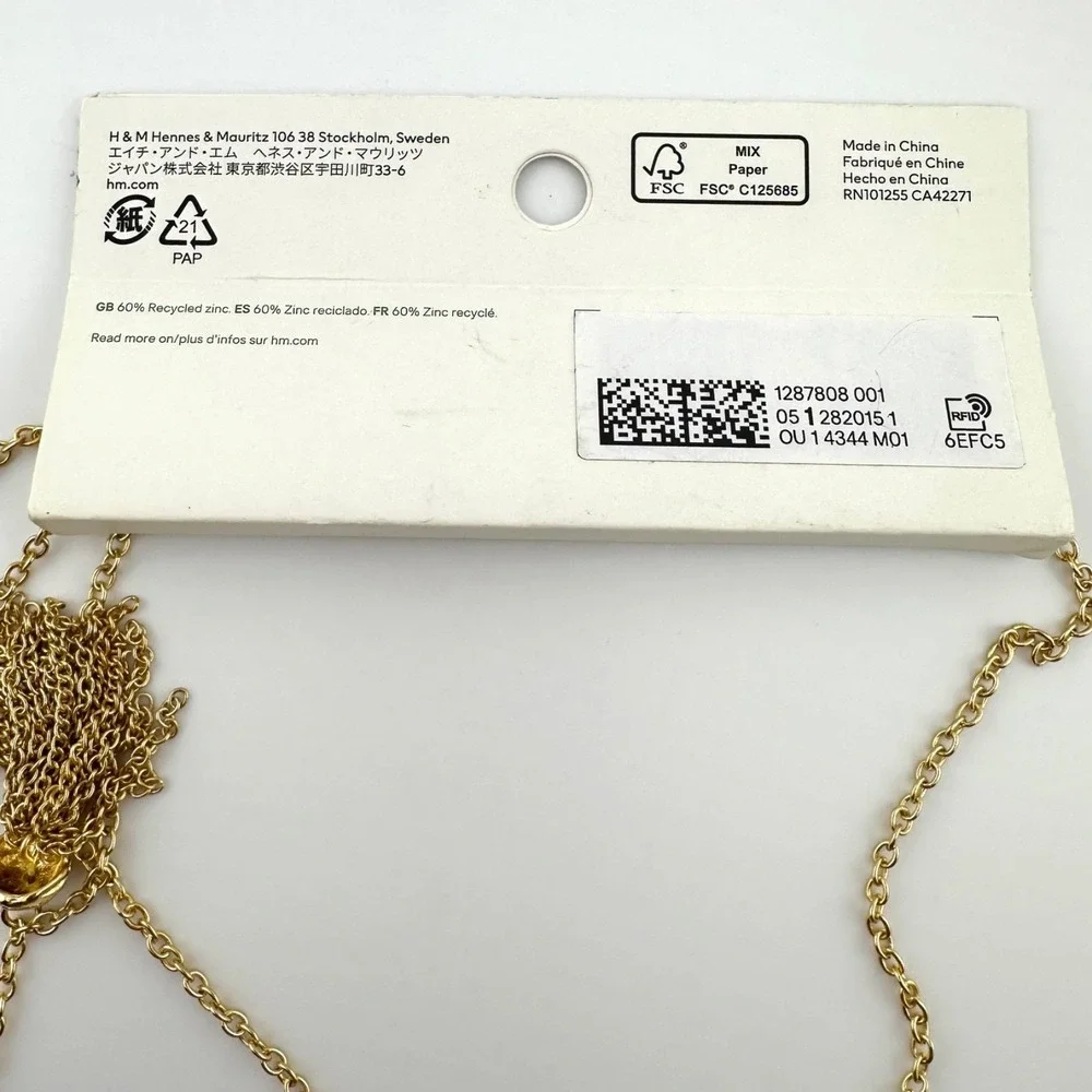H&M‎ Amber Beaded Tassel Necklace Gold Tone Statement Necklace NWT